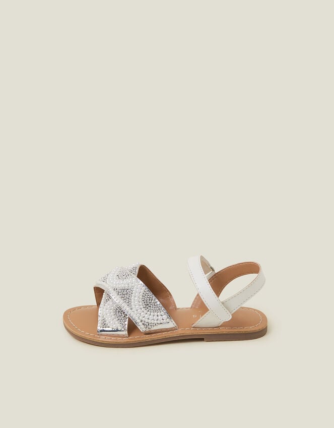 Accessorize Girls Beaded Cross Strap Sandals Ivory