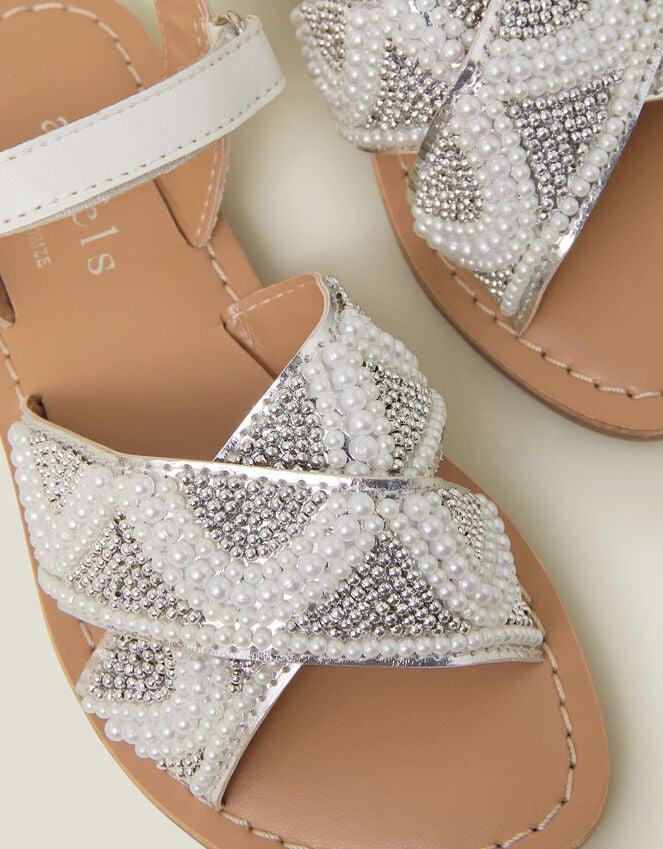 Accessorize Girls Beaded Cross Strap Sandals Ivory