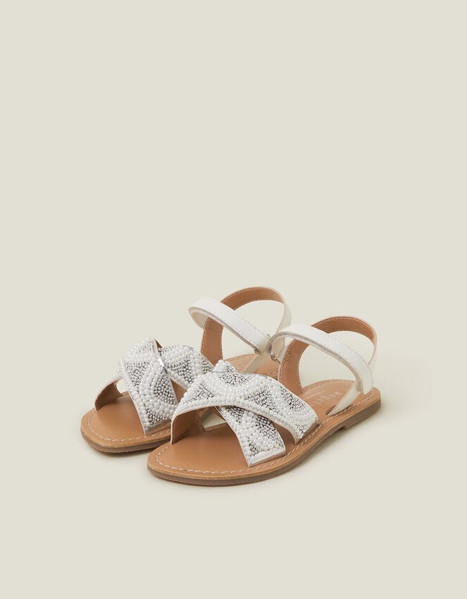 accessorize Girls Beaded Cross Strap Sandals Ivory