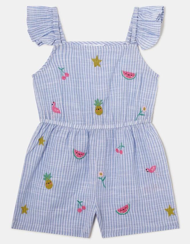 Accessorize Girls Embroidered Stripe Playsuit Blue