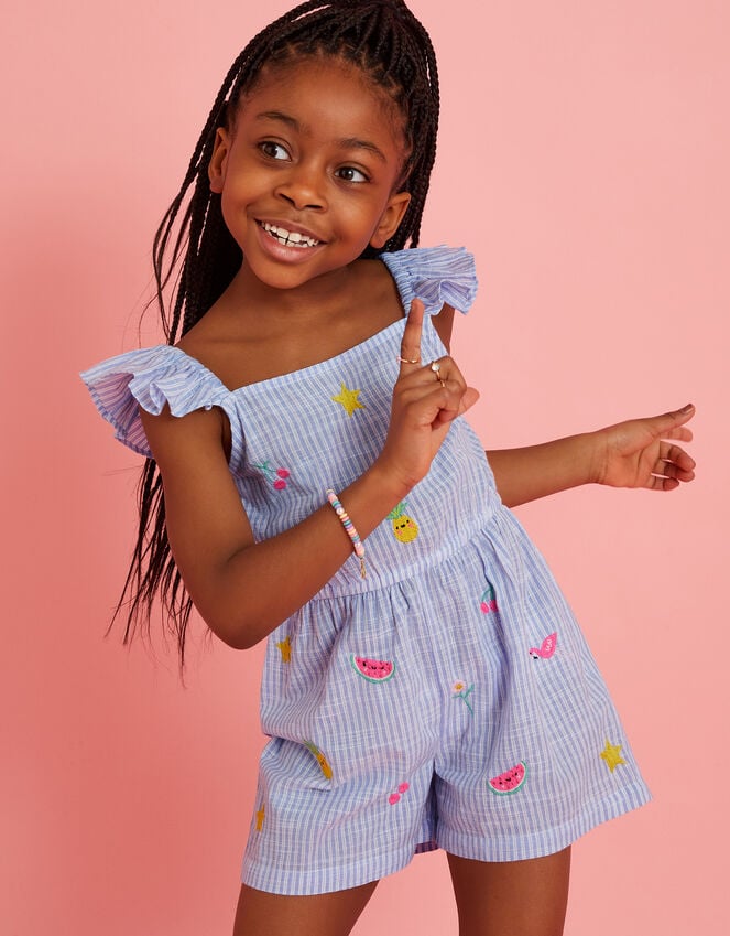 accessorize Girls Embroidered Stripe Playsuit Blue