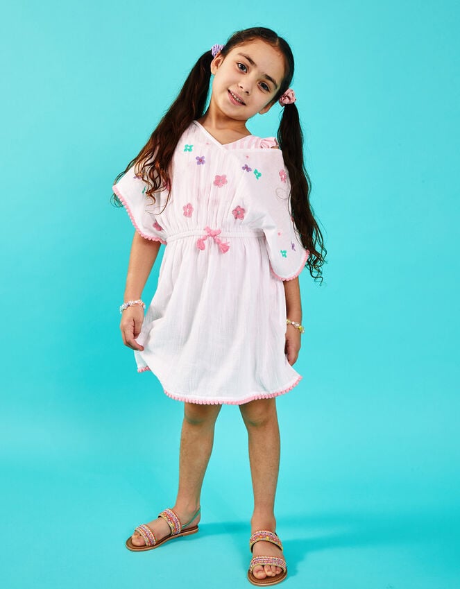 accessorize Girls Floral Embroidered Kaftan White