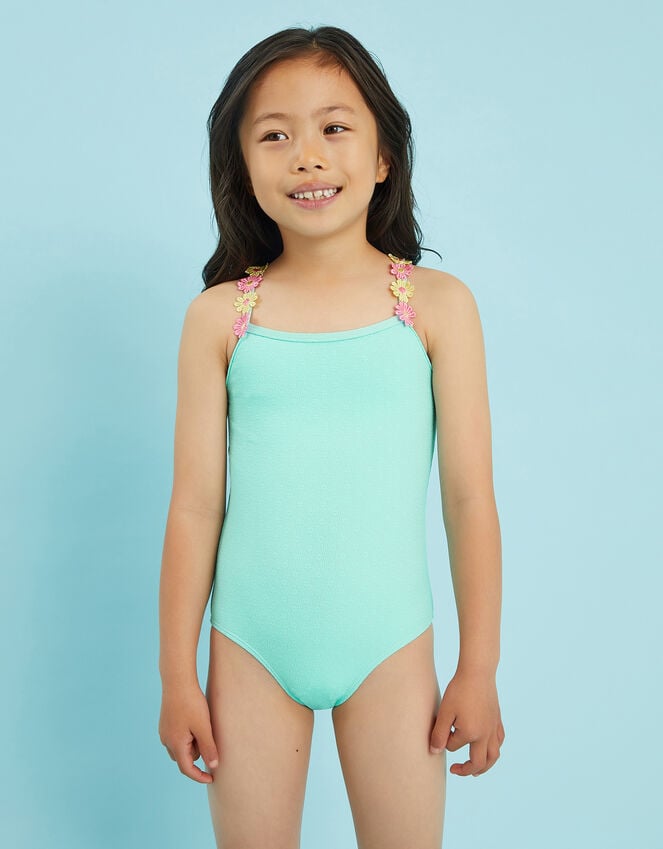 accessorize Girls Flower Strap Swimsuit Blue