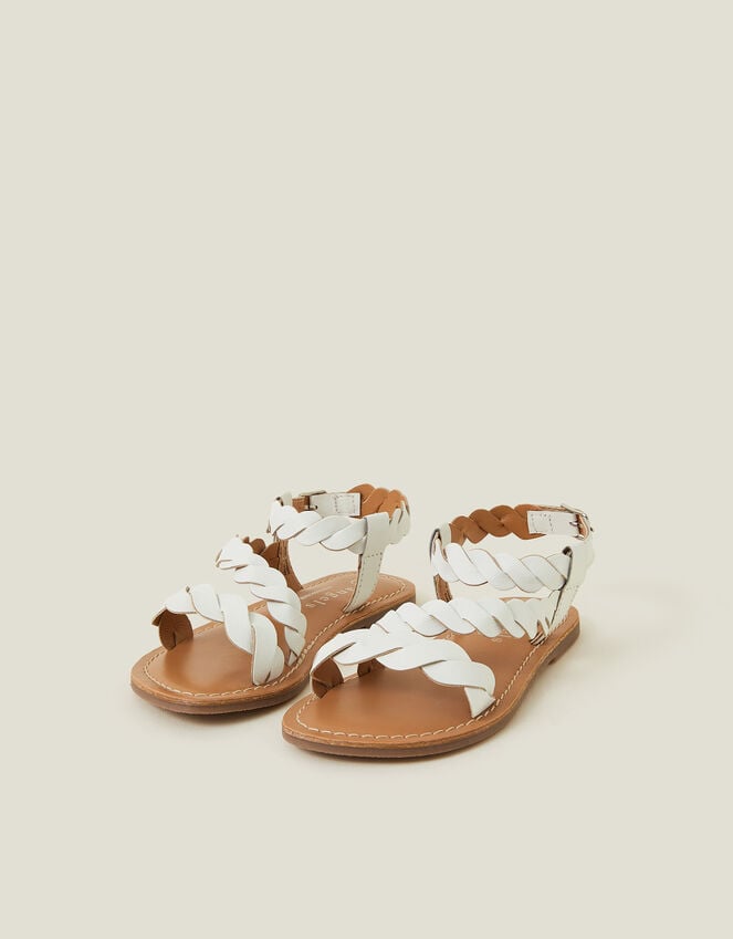 Accessorize Girls Leather Plait Sandals White