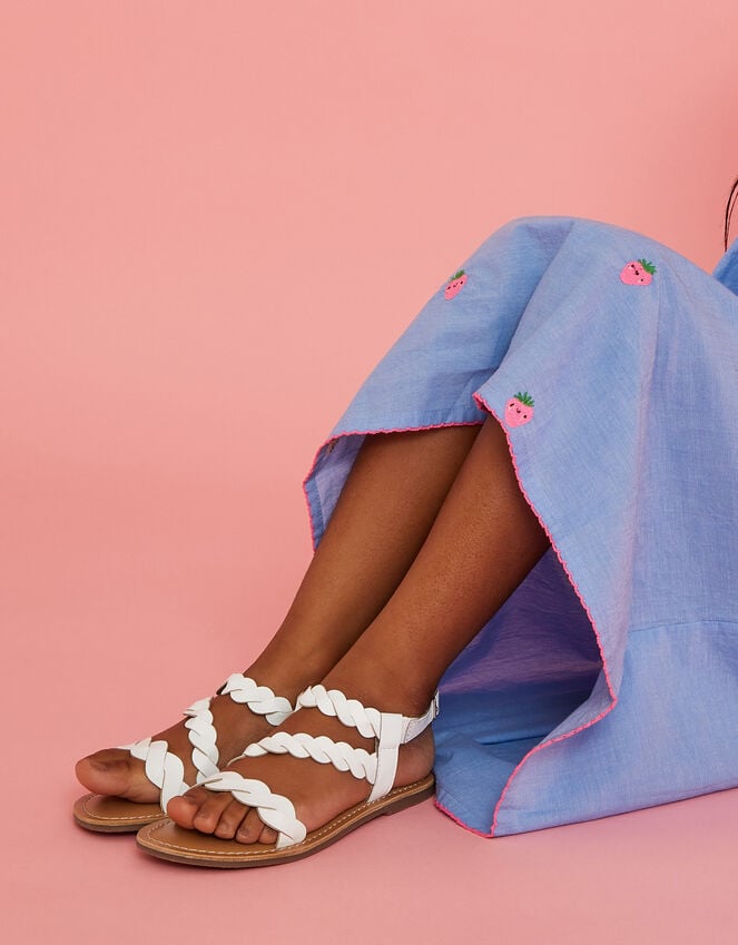 accessorize Girls Leather Plait Sandals White