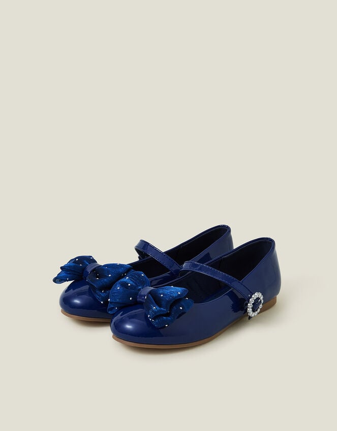 accessorize Girls Patent Bow Ballet Flats Blue