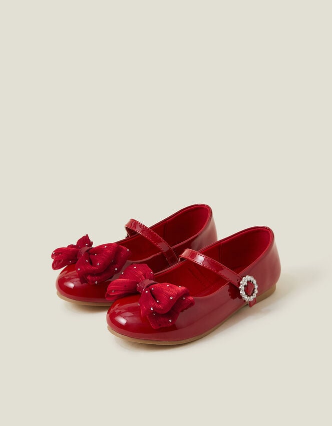 accessorize Girls Patent Bow Ballet Flats Red