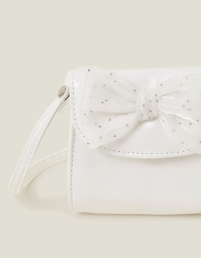 Accessorize Girls Patent Diamante Bow Bag Ivory