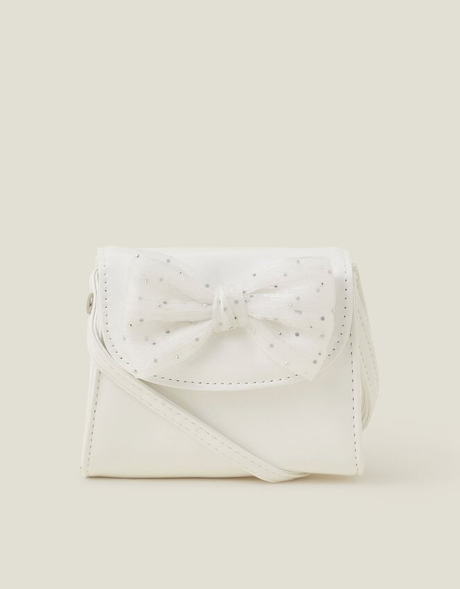 accessorize Girls Patent Diamante Bow Bag Ivory
