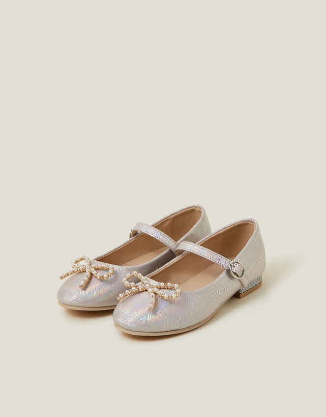 accessorize Girls Pearl Bow Ballerina Flats Pink
