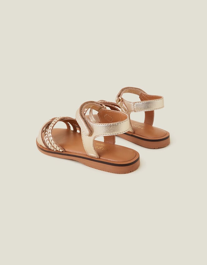 Accessorize Girls Plait Leather Sandals Gold