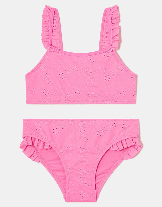Accessorize Girls Ruffle Broderie Bikini Set Pink