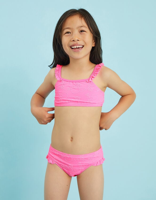 accessorize Girls Ruffle Broderie Bikini Set Pink