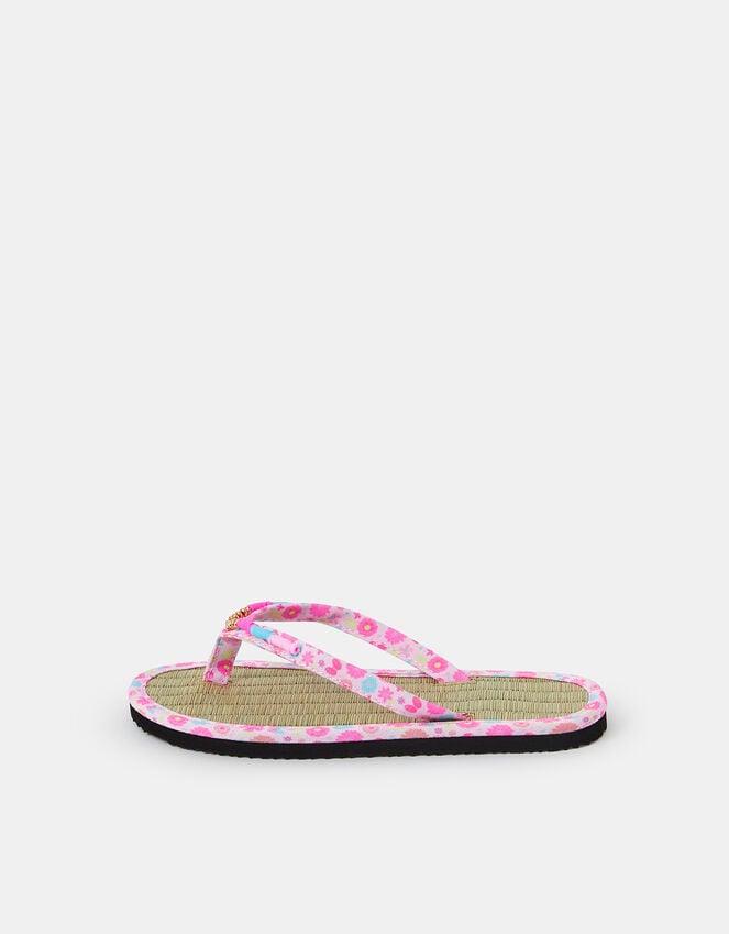 Accessorize Girls Seagrass Beaded Flip Flops Pink
