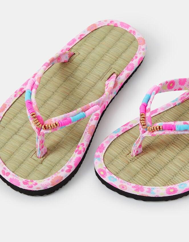 Accessorize Girls Seagrass Beaded Flip Flops Pink