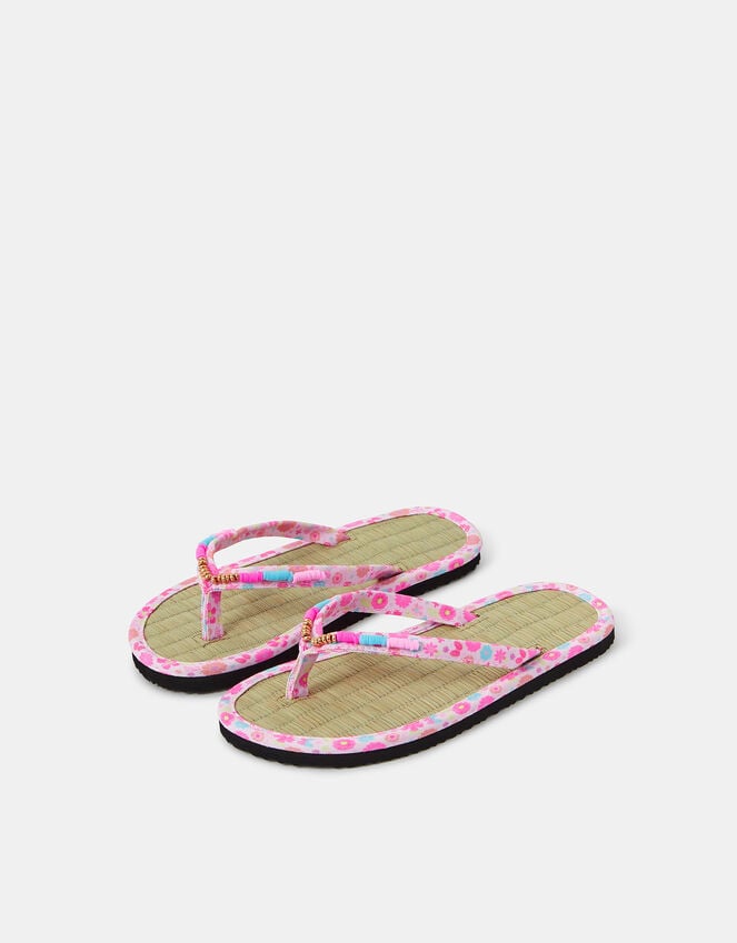 accessorize Girls Seagrass Beaded Flip Flops Pink