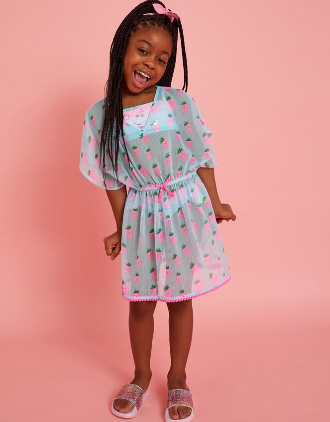 accessorize Girls Strawberry Print Kaftan Blue