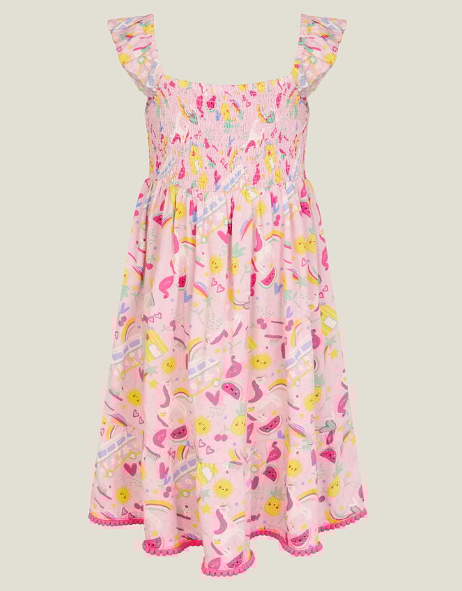 Accessorize Girls Sunbeam Print Shirred Dress Pink