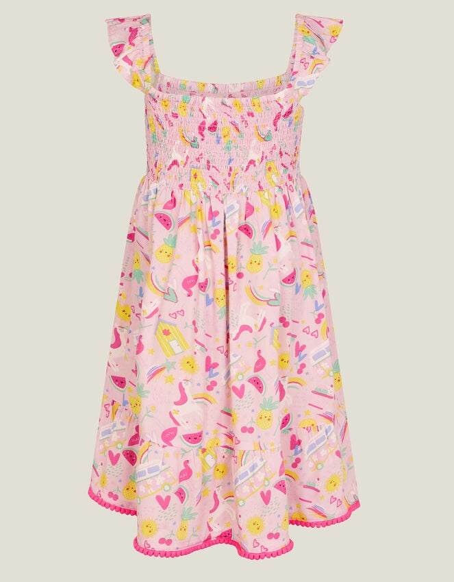 Accessorize Girls Sunbeam Print Shirred Dress Pink