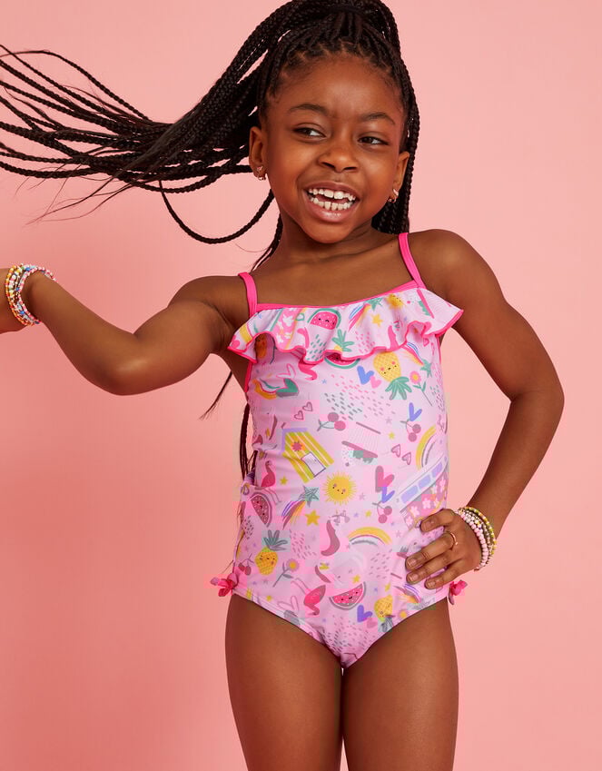 accessorize Girls Sunbeam Print Swimsuit Pink