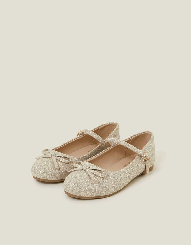 accessorize Glitter Bow Ballerina Flats Gold
