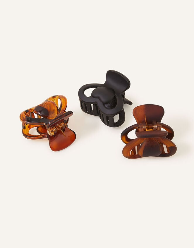 Accessorize Heart Claw Clips Set Of Three Brown
