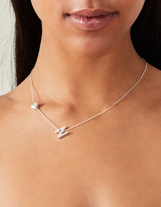 accessorize Heart Initial Necklace Silver