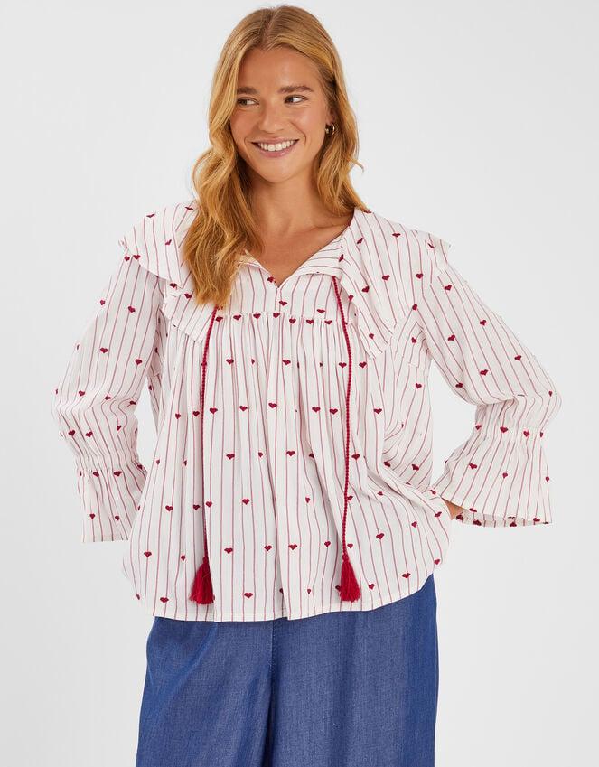 accessorize Heart Print Collared Blouse Red