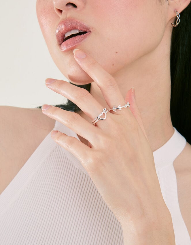 Accessorize Heart Vine Rings Set Of Three Silver