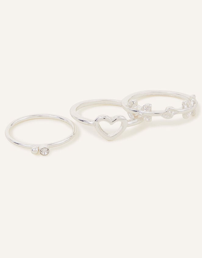 accessorize Heart Vine Rings Set of Three Silver
