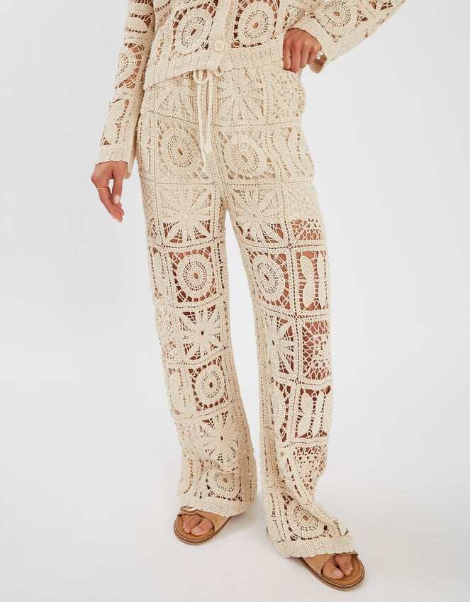 Accessorize High Waist Crochet Trousers Natural