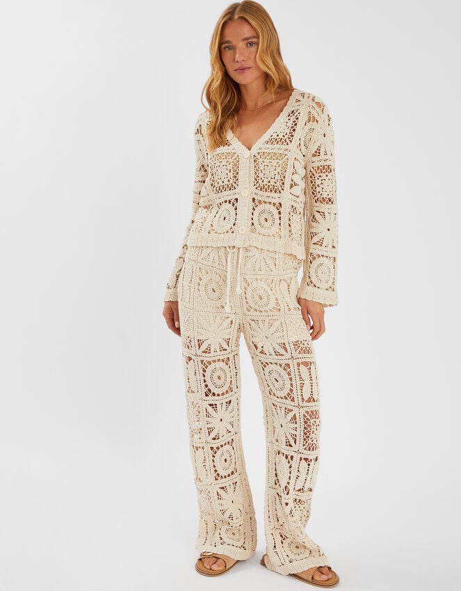 accessorize High Waist Crochet Trousers Natural