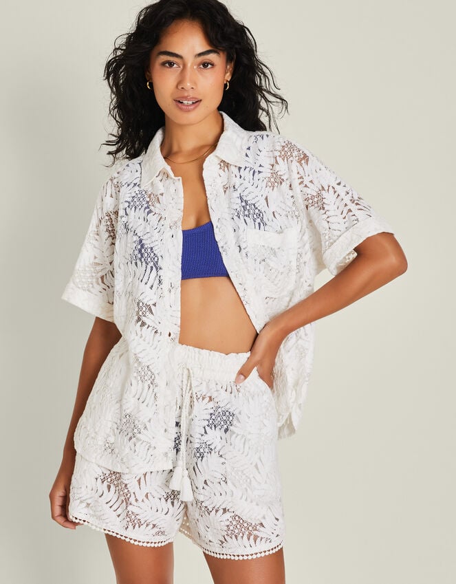 Accessorize High Waist Lacy Palm Shorts Ivory