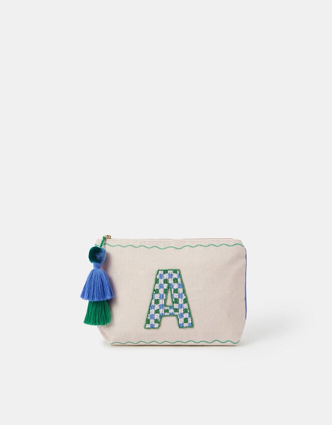 Accessorize Initial Beaded Make Up Bag Natural