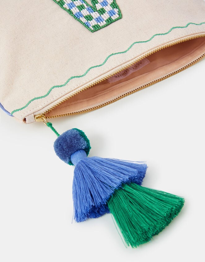 Accessorize Initial Beaded Make Up Bag Natural