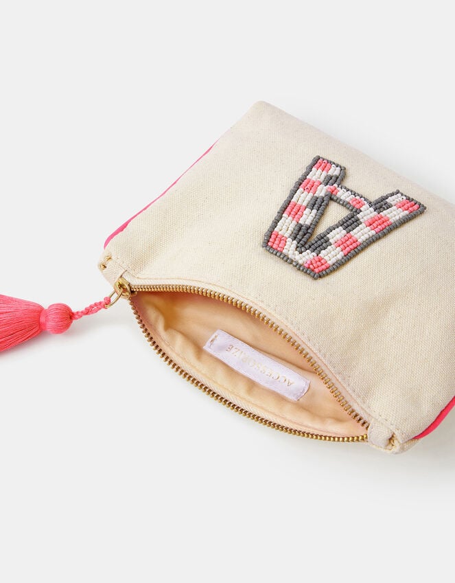 Accessorize Initial Beaded Pouch Natural