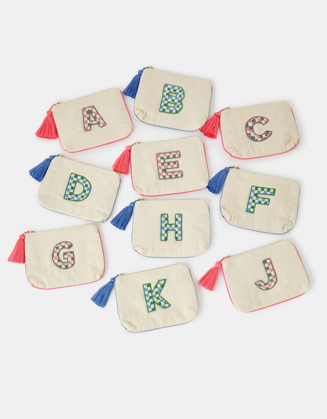 Accessorize Initial Beaded Pouch Natural