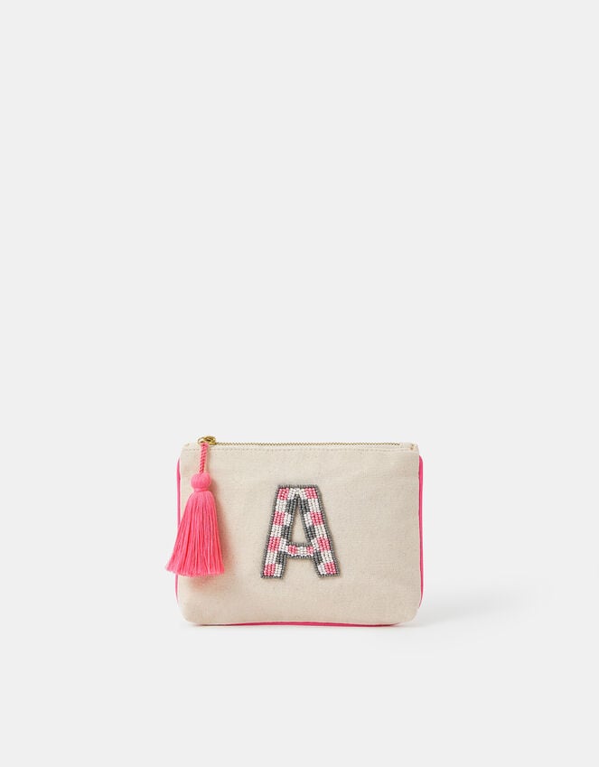 accessorize Initial Beaded Pouch Natural