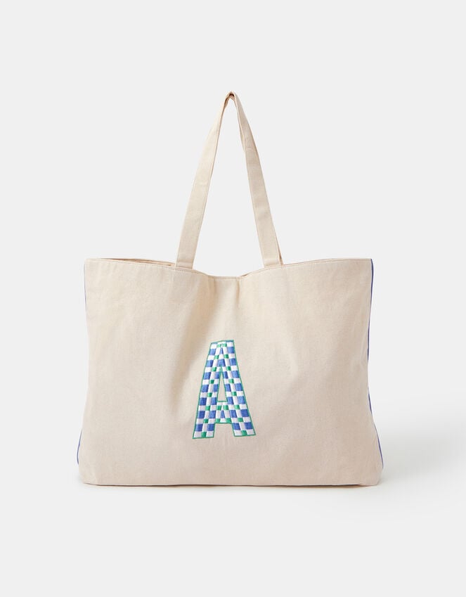Accessorize Initial Embroidered Tote Bag Blue
