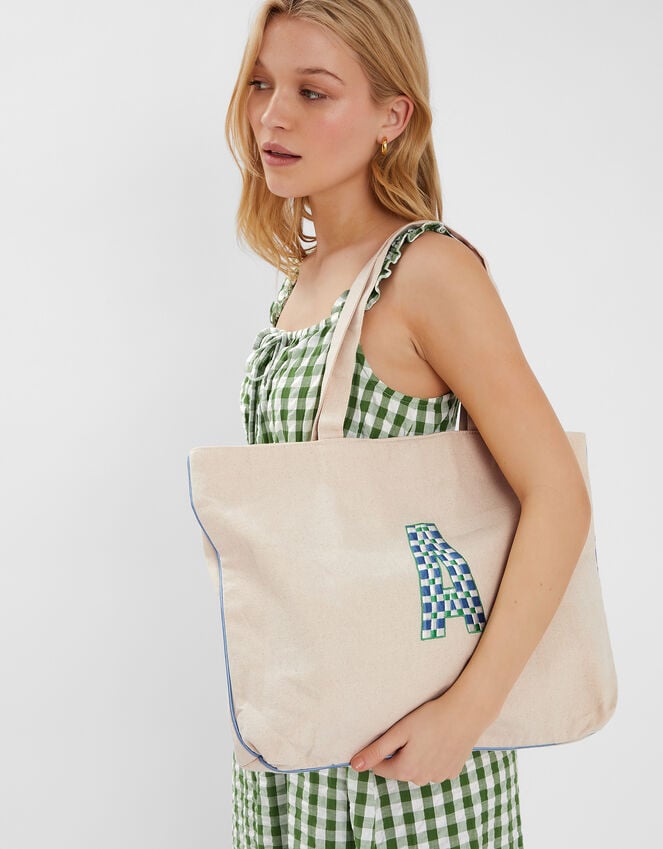 accessorize Initial Embroidered Tote Bag Blue