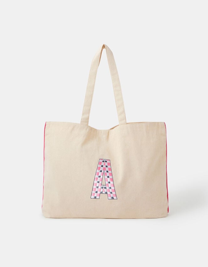 Accessorize Initial Embroidered Tote Bag Pink