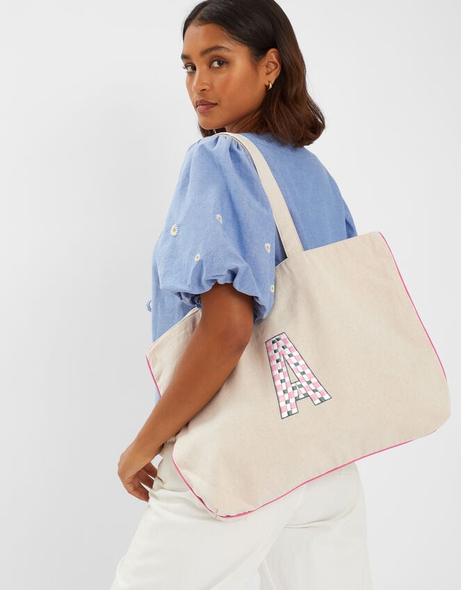 accessorize Initial Embroidered Tote Bag Pink