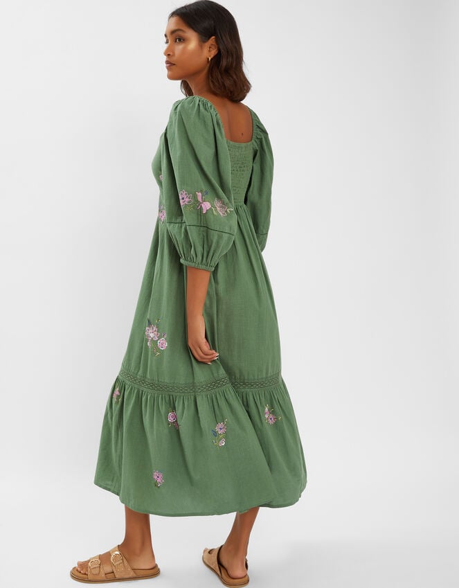 Accessorize Jasmine Embroidered Midi Dress Green