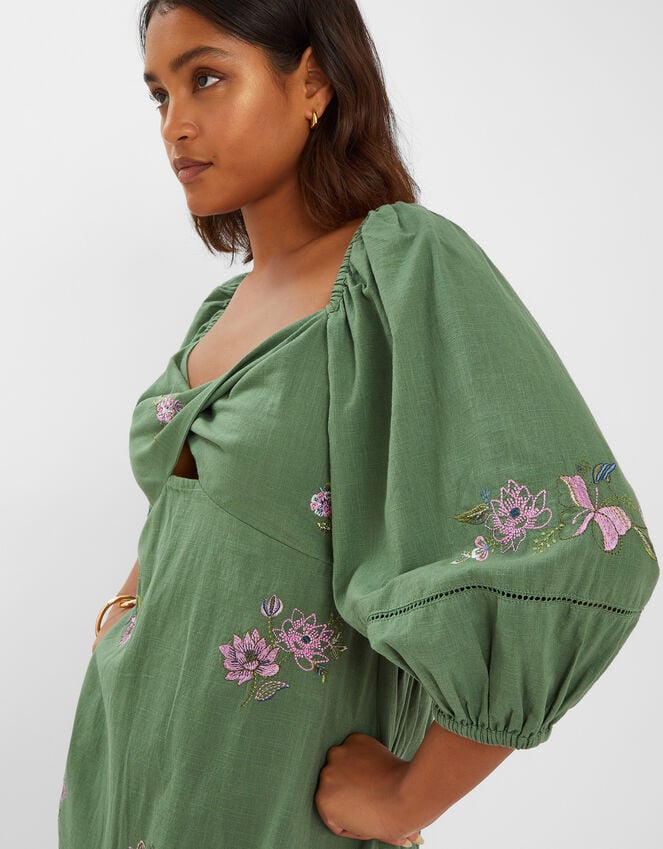 Accessorize Jasmine Embroidered Midi Dress Green