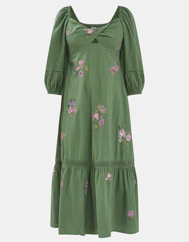Accessorize Jasmine Embroidered Midi Dress Green