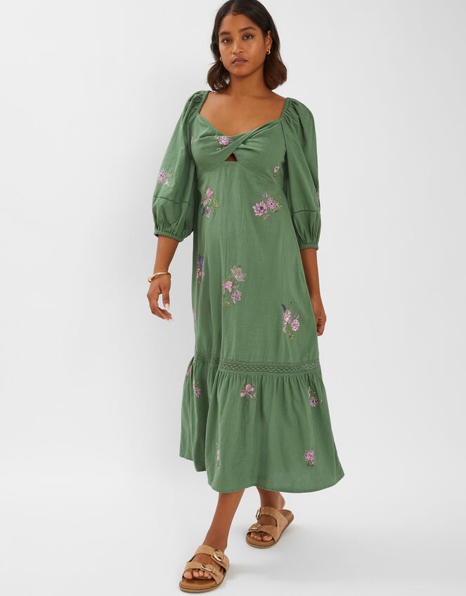 accessorize Jasmine Embroidered Midi Dress Green