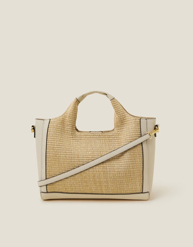 Accessorize Jute Faux Leather Handbag Cream