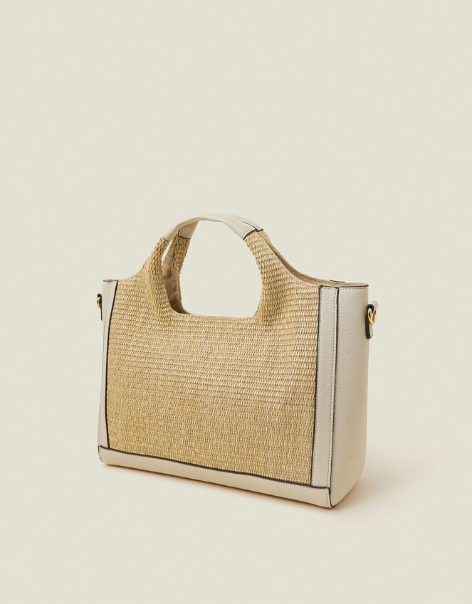 Accessorize Jute Faux Leather Handbag Cream