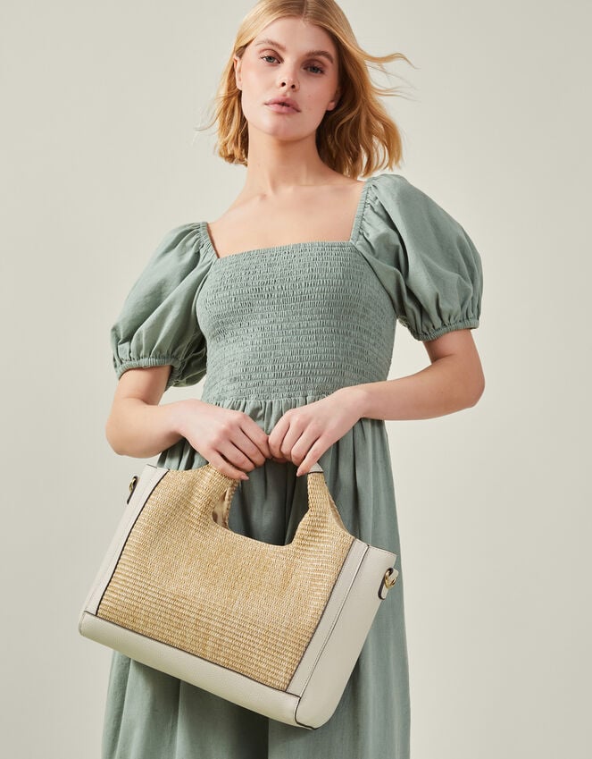 accessorize Jute Faux Leather Handbag Cream