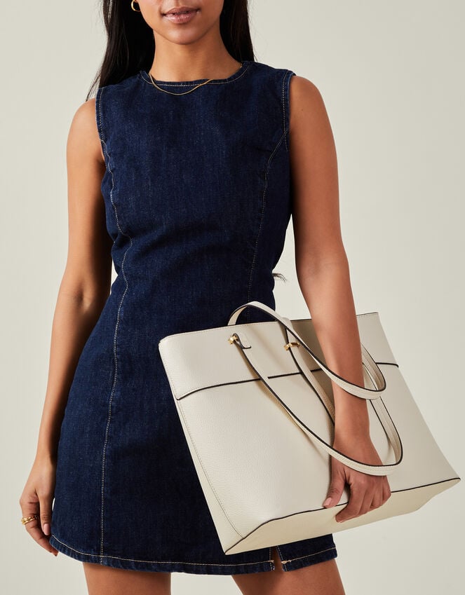 accessorize Large Faux Leather Tote Bag Cream